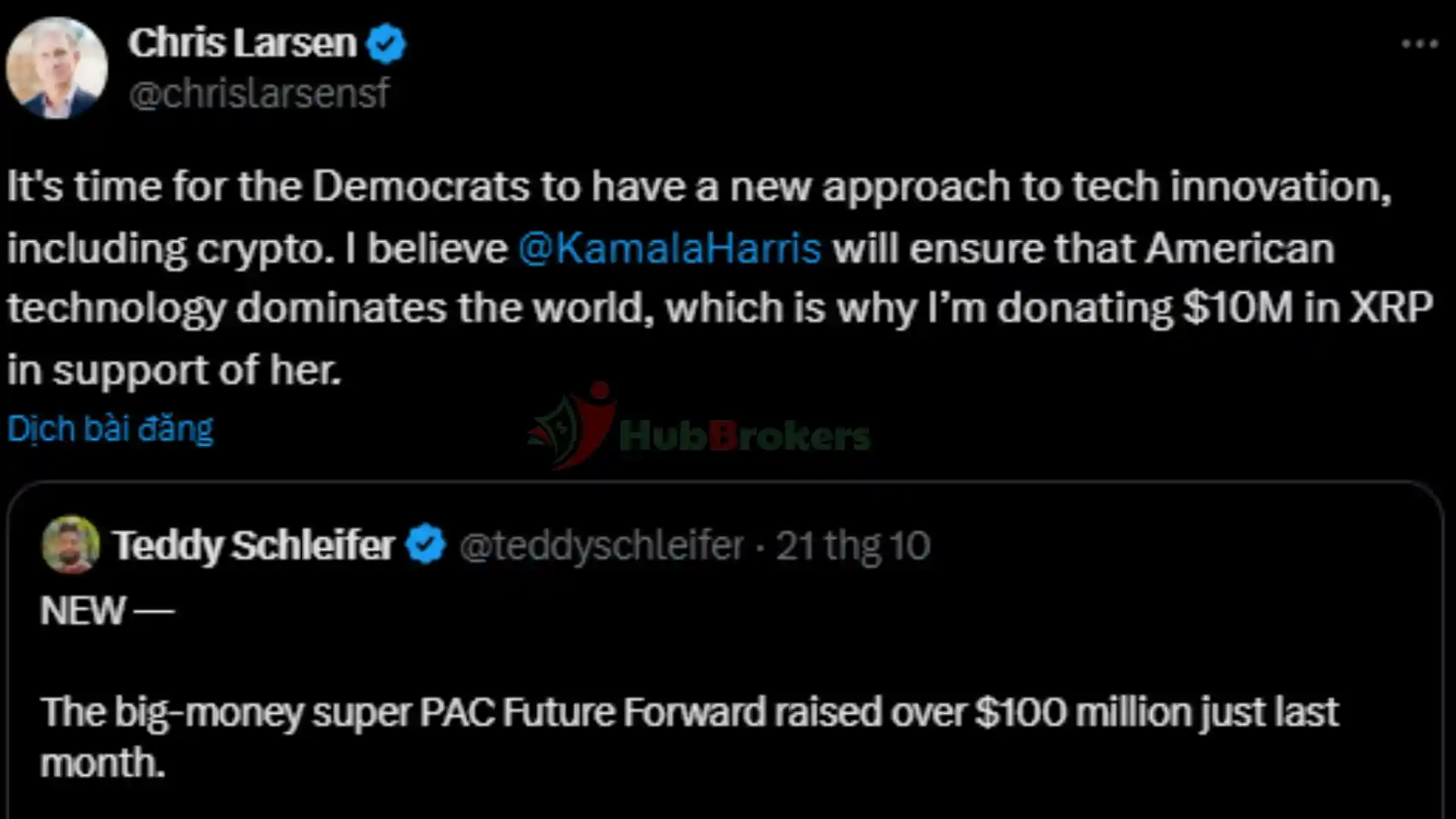 Chris Larsen, Chủ Tịch Ripple, Tăng Cường Hỗ Trợ Chiến Dịch Của Harris Với Khoản Quyên Góp 10 Triệu USD XRP - Ngày 22/10/2024