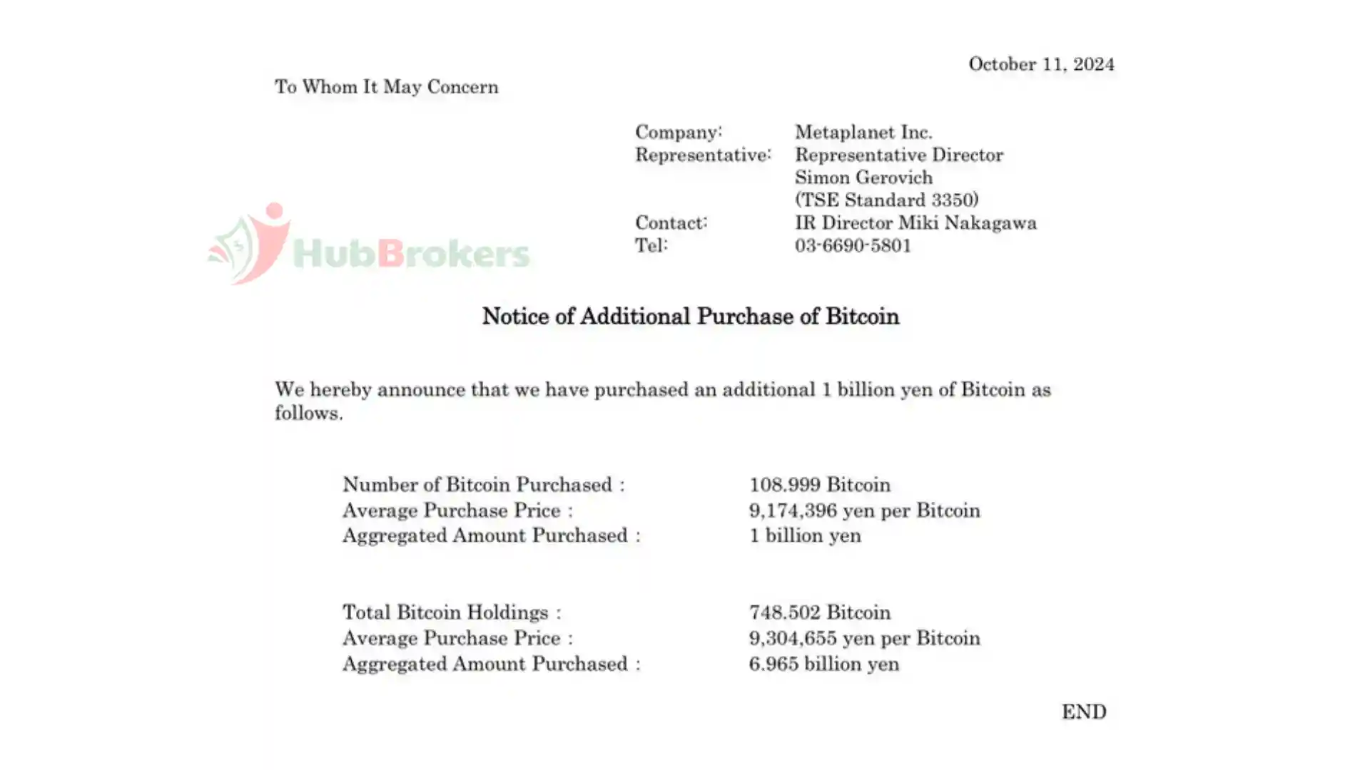 Metaplanet Mua Thêm Bitcoin, Nâng Tổng Số Lên 748,5 BTC Trị Giá 45,2 Triệu Đô - Ngày 11/10/2024