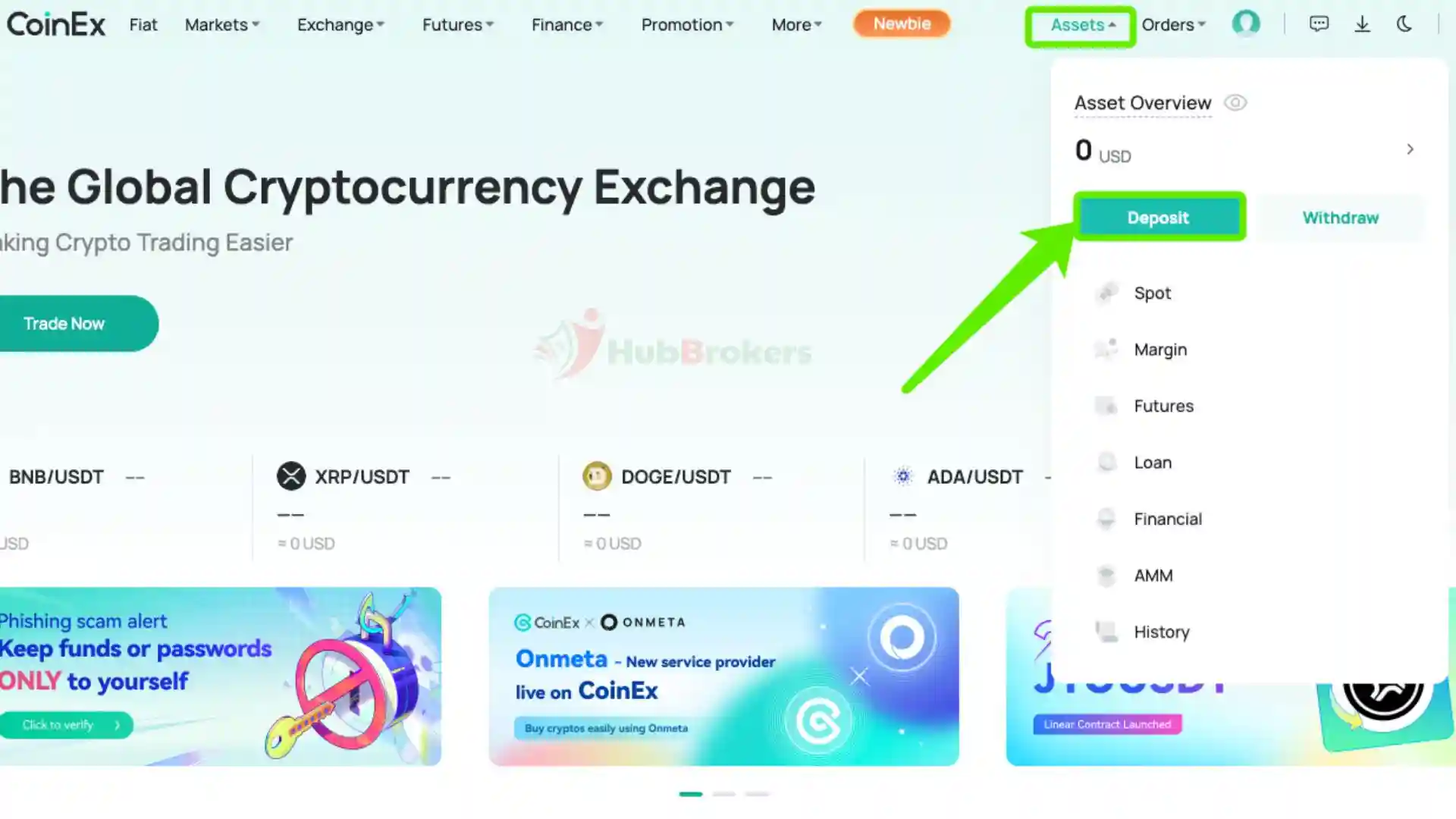 Nạp/rút tiền trên sàn CoinEX